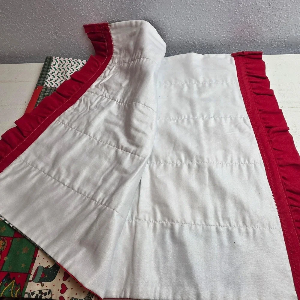 Homemade Christmas Quilted Patchwork Runner Santa Snowman Stockings Holly‎ 38 in